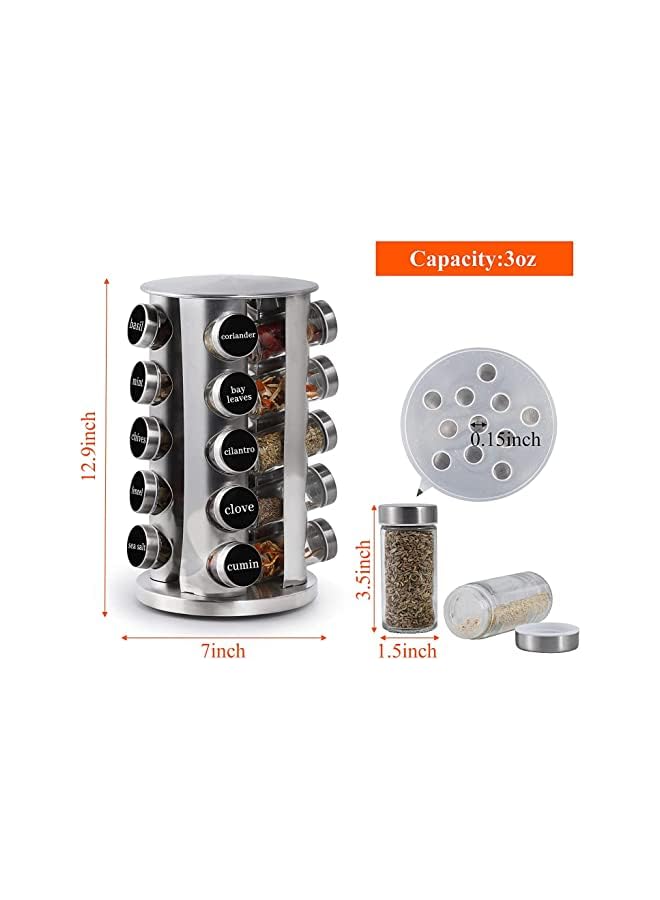 Zaboon 2 C Revolving Spice Rack With 20 Jars Rotating Spice Rack Organizer Seasoning Organizer With Labels Stainless Steel Spice Carousel For Kitchen Countertop Cabinet - Image 3