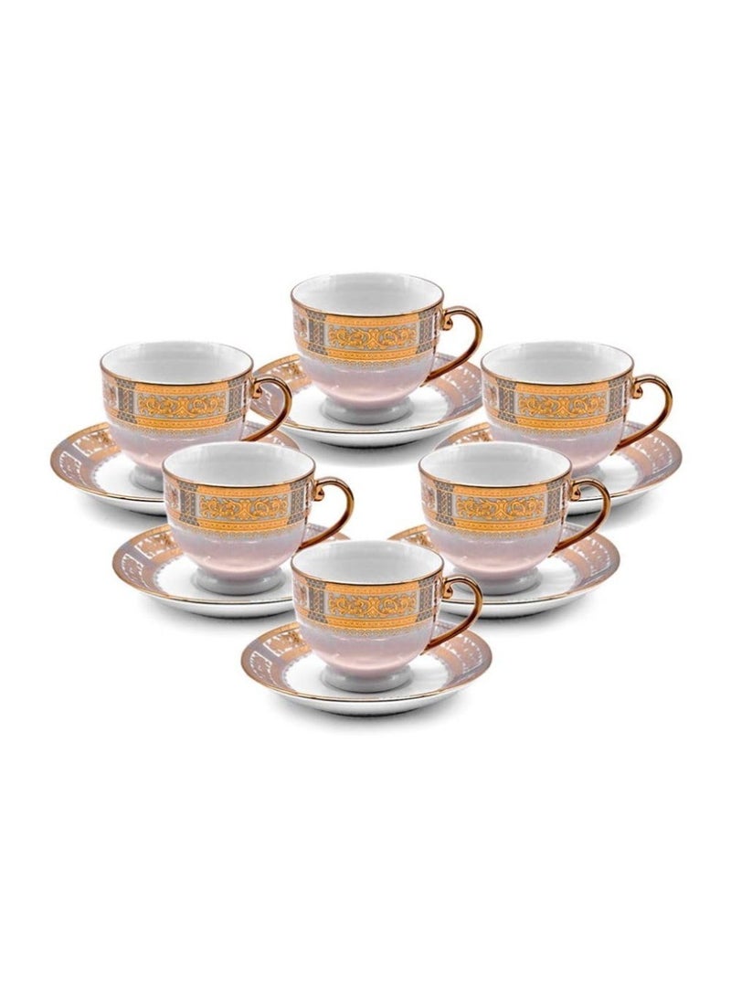 LTR Df190B Tea Cup And Saucer Set 12-Pieces Perfect For Specialty Coffee Drinks  Latte  Cafe Mocha And Tea  White House Warming Gift Drinkware  - Image 1