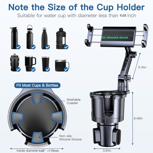 Uniwit Cup Holder Phone Tablet Mount, 2 in 1 iPad Car Cup Holder with Expander Adjustable Arm for 4.7-10 inches Phone Tablet Mount Compatible for iPad Pro Air Mini, Fire,iPhone 17,Galaxy Phones - Image 5