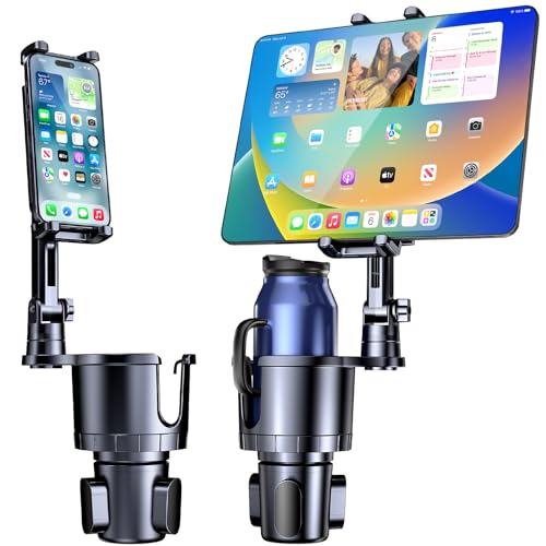 Uniwit Cup Holder Phone Tablet Mount, 2 in 1 iPad Car Cup Holder with Expander Adjustable Arm for 4.7-10 inches Phone Tablet Mount Compatible for iPad Pro Air Mini, Fire,iPhone 17,Galaxy Phones - Image 1