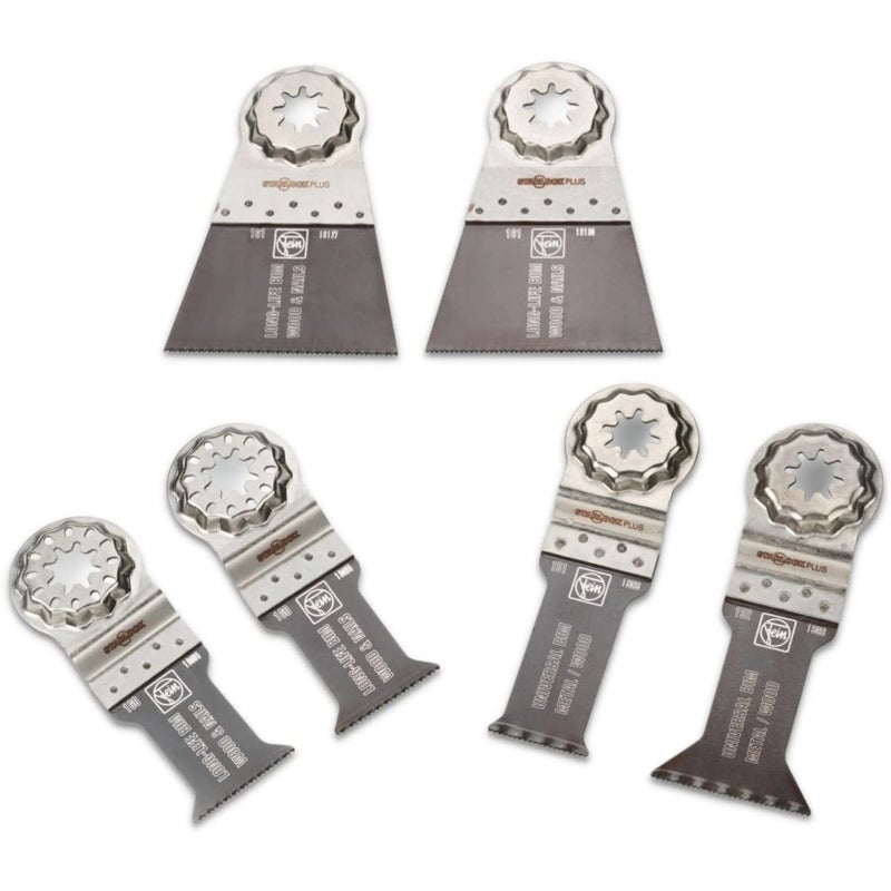 Fein Best of E-Cut Starlock Plus Wood & Metal Saw Blade Set - 6-Piece Kit for Precision Cutting in Wood & Metals, Includes (4) E-Cut Long Life, (2) E-Cut Universal Saw Blade - 35222942080 - Image 1