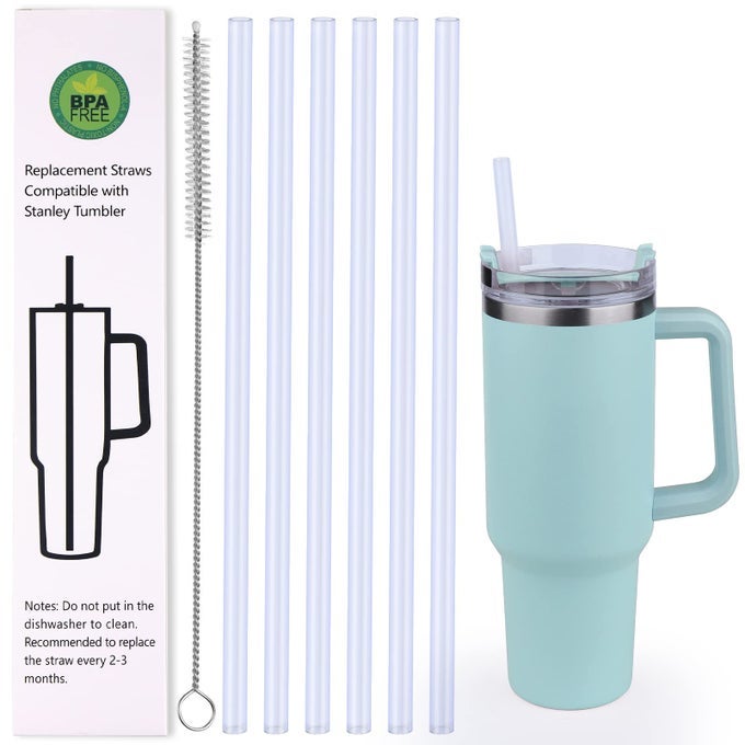6 PACK SILICONE REPLACEMENT STRAWS FOR STANLEY 20 30 40OZ CUPREUSABLE STRAWS COMPATIBLE 40 OZ STANLEY TUMBLERLONG STRAW WITH CLEANING BRUSH FOR STANLEY CUP ACCESSORIES