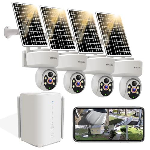 ESCANU Wireless Home Security Cameras System,Solar Power PTZ Outdoor Cameras,Motion Detection,Night Vision,Water-Proof,2-Way Audio,No Subscription Fee,Cloud/SD Card Storage - Image 1