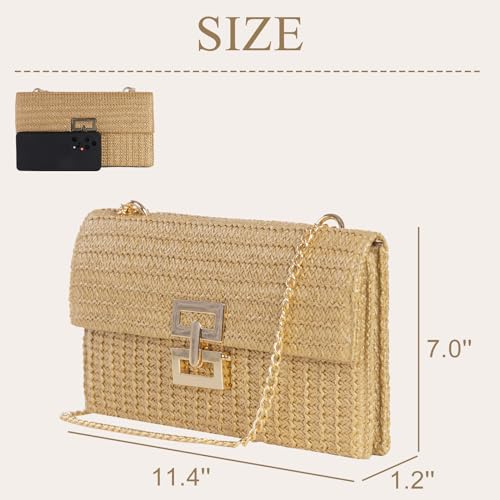 Tellrain Straw Clutch Purses for Women Summer Beach Handbags Boho Vacation Woven Raffia Envelope Wallets Fold Over Rattan Hand Purse Chain Crossbody Shoulder Bag Evening - Image 5