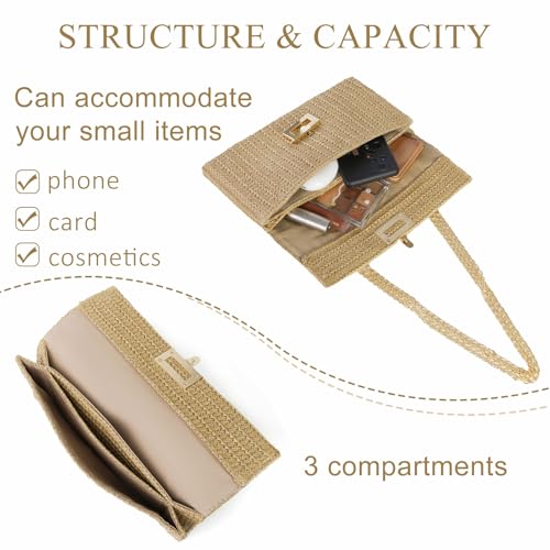 Tellrain Straw Clutch Purses for Women Summer Beach Handbags Boho Vacation Woven Raffia Envelope Wallets Fold Over Rattan Hand Purse Chain Crossbody Shoulder Bag Evening - Image 4