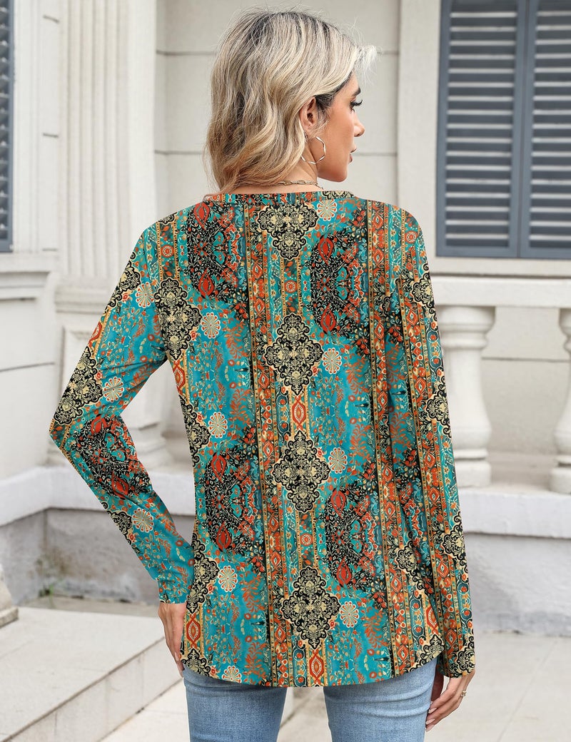 TCOT Womens Tops Long Sleeve Crewneck Regular Fit Dressy Casual Blouses Shirts for Women Paisley Pattern Clothes L - Image 3