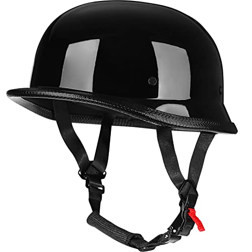 Yesmotor Helmet Half Shell German Motorcycle Helmet with Cycling Glasses - DOT Approved (Large, Light Black & Black) - Image 2