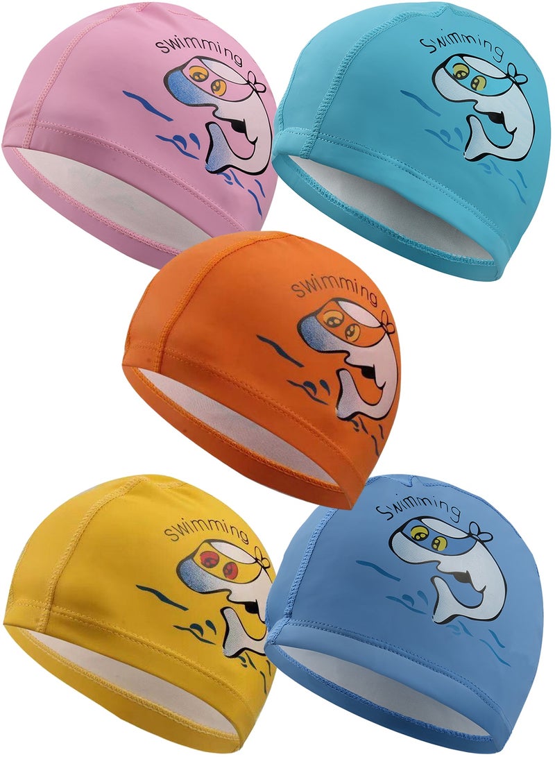 5 عبوات قبعة سباحة ناعمة مريحة مقاومة للماء عالية المرونة قبعة استحمام عالمية للأطفال - Image 1