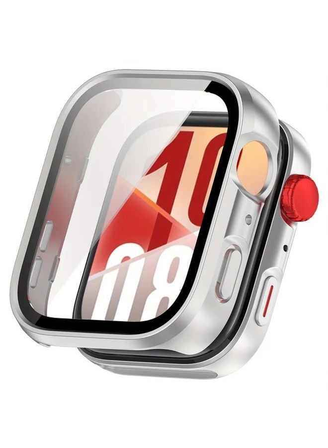 حامي شاشة Huawei Watch Fit 4 زجاج مقوى غطاء حالة إطار فضي - Image 1