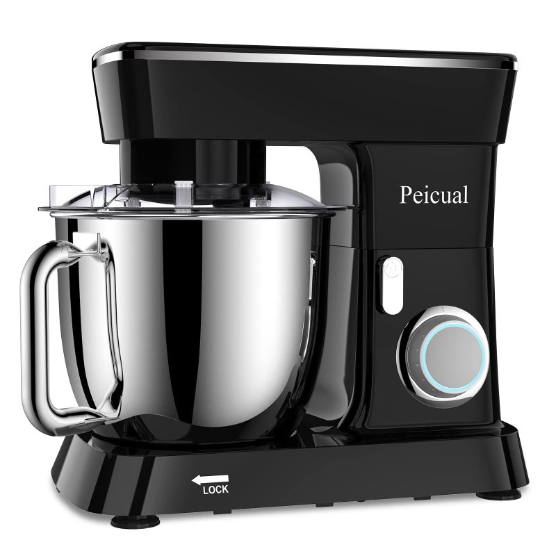 Peicual Peicual Stand Mixer 6QT 10P Speed TiltHead Kitchen Electric Mixer Food Mixer with Stainless Steel Bowl Dough Hook Flat Beater Wire Whisk Splash Guard for Daily Use  Black 