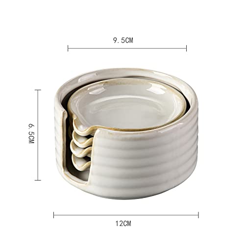 LIUCUON Ceramic Spoon Rest,Spoon Holder,Soy Sauce Dishes with Holder for Kitchen,Household Dipping Sauce Dishes Set, Side Dishes, Kitchen Basics,Set of 4 Kitchen Accessories For Utensils (cream) - Image 2