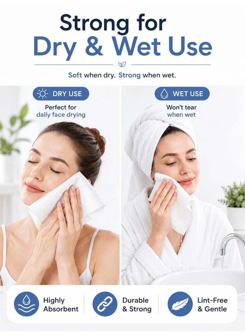 Eworld Disposable Face Towels, Ultra Soft Thickened Biodegradable Facial Cleansing Towels, Dry & Wet Face Tissue for Sensitive Skin, Makeup Remover, Daily Skincare, Beauty, Travel, Lint-Free & Highly Absorbent, 2 Boxes (100 Count) - Image 2