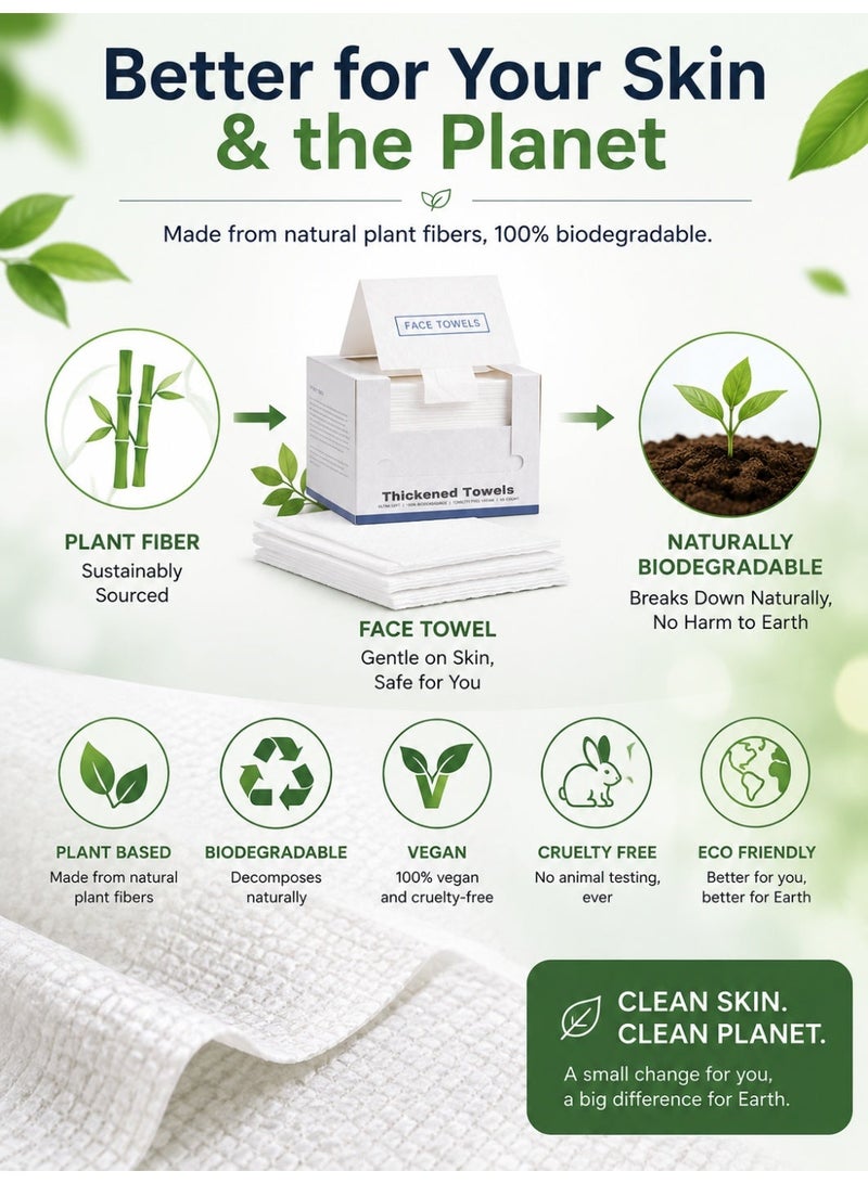 Eworld Disposable Face Towels, Ultra Soft Thickened Biodegradable Facial Cleansing Towels, Dry & Wet Face Tissue for Sensitive Skin, Makeup Remover, Daily Skincare, Beauty, Travel, Lint-Free & Highly Absorbent, 2 Boxes (100 Count) - Image 5