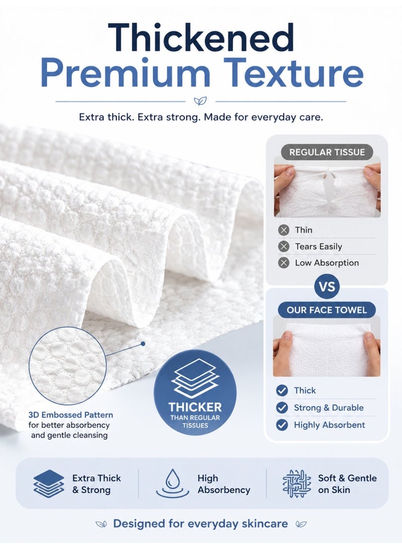 Eworld Disposable Face Towels, Ultra Soft Thickened Biodegradable Facial Cleansing Towels, Dry & Wet Face Tissue for Sensitive Skin, Makeup Remover, Daily Skincare, Beauty, Travel, Lint-Free & Highly Absorbent, 2 Boxes (100 Count) - Image 3
