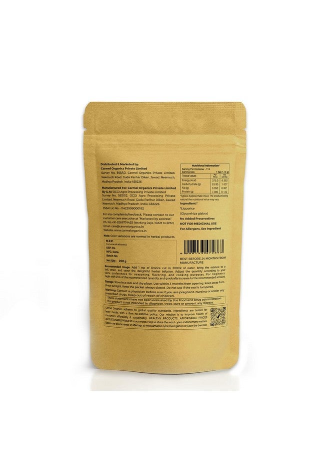 CARMEL ORGANICS CARMEL ORGANICS Liquorice(Mulethi) Root Cut (200 Grams) | Yashtimadhu for Your Health,Skin and Hair Care | Glycyrrhiza Glabra | Atimadhuram/Athimadhura | No Added Preservatives  - Image 2