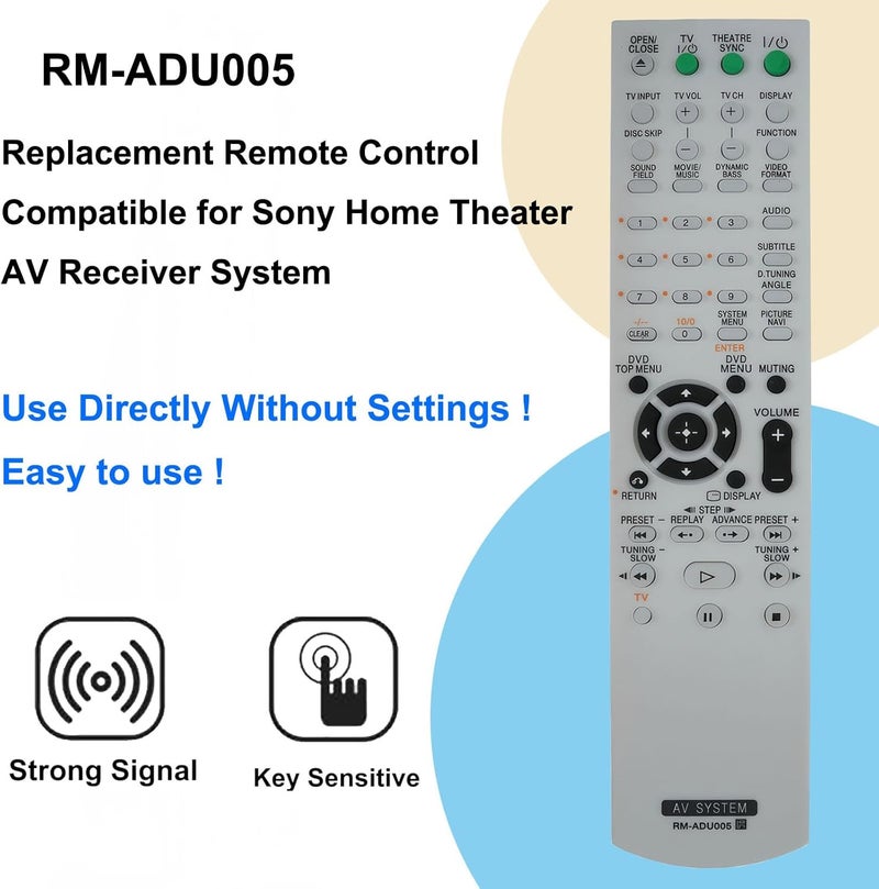 Replacement Remote Control Compatible for Sony DAV-DX255 RM-ADU005 DAV-DZ230 DAV-HDX466 HCD-DX255 HCD-HDX266 DAVDX255 RMADU005 DAVDZ230 DAVHDX466 HCDDX255 HCDHDX266 Home Theater AV Receiver System - Image 2