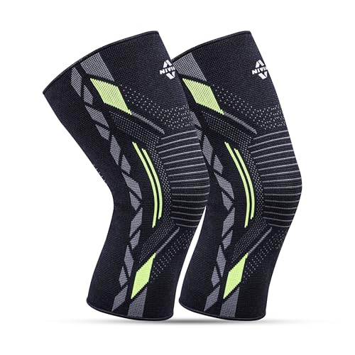 Nivia Knitted Knee Support for Men, for Gym, Knee Sleeves, Knee Band Pair for Sports & Workout, Knee Cap, Comfortable Elastic Sleeve, for Exercise, Running, Cycling, Joint Protection (Green,M) - Image 1