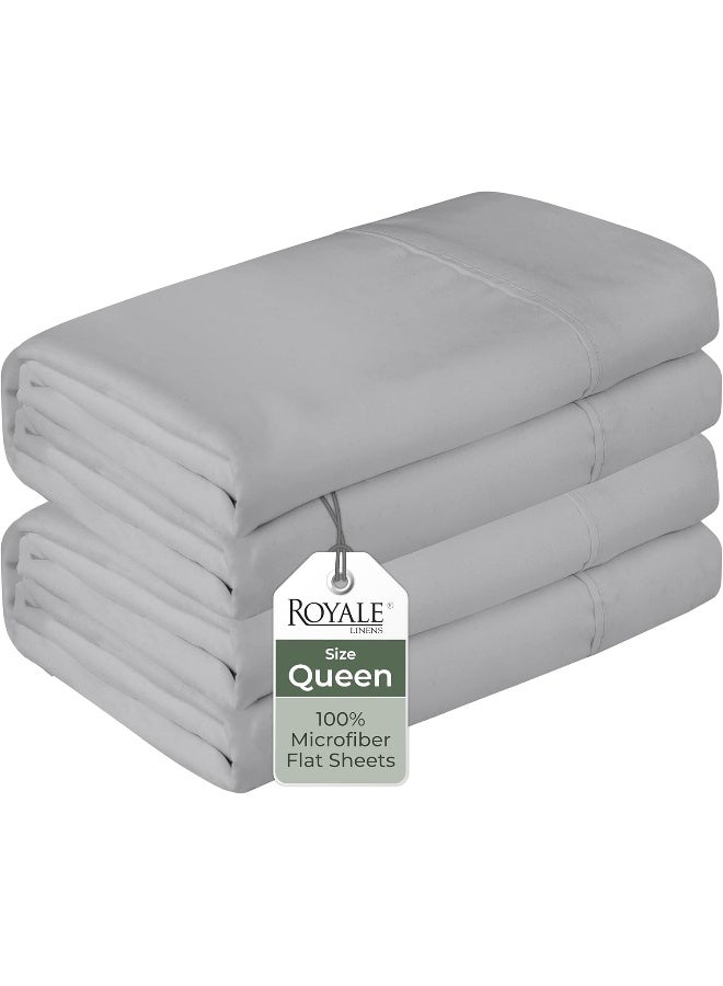ROYALE LINENS 2 Pack Bulk Flat Sheet Set - Top Sheet - Soft 1800 Microfiber - Wrinkle & Stain Resistant - for Hotel, Massage Table, Hospital, Dorm - Queen Flat Sheet Sold Separately (Queen, Silver)  - Image 1