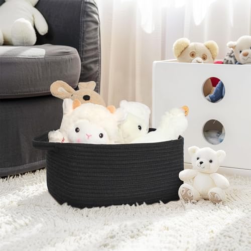MEGASKET Black Woven Baskets for Organizing, Cotton Rope Baskets for Gifts Empty Medium, Cute Dog Toy Bin Box, Decorative Closet Bathroom Bedroom Storage Organizer, Wicker Black Bin for Towels, Books - Image 5