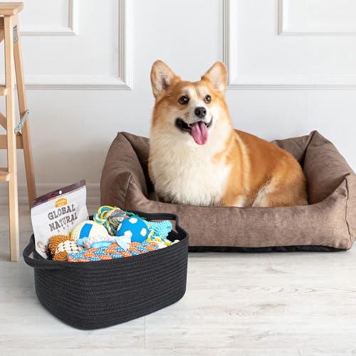 MEGASKET Black Woven Baskets for Organizing, Cotton Rope Baskets for Gifts Empty Medium, Cute Dog Toy Bin Box, Decorative Closet Bathroom Bedroom Storage Organizer, Wicker Black Bin for Towels, Books - Image 4