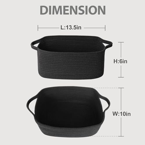 MEGASKET Black Woven Baskets for Organizing, Cotton Rope Baskets for Gifts Empty Medium, Cute Dog Toy Bin Box, Decorative Closet Bathroom Bedroom Storage Organizer, Wicker Black Bin for Towels, Books - Image 2