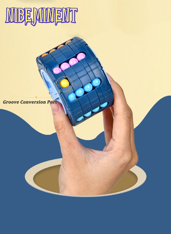 NIBEMINENT 3D Cylinder Cube Puzzle Toy Magical Bean Gyro Rotate Slide Puzzle Games Relieve Stress for Children Educational Toys (Blue) - Image 3