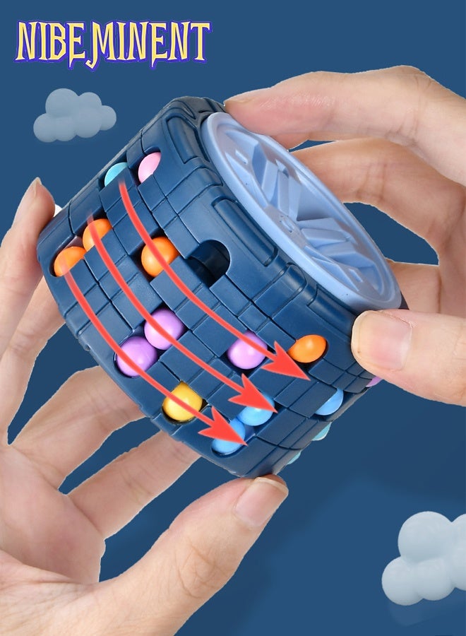 NIBEMINENT 3D Cylinder Cube Puzzle Toy Magical Bean Gyro Rotate Slide Puzzle Games Relieve Stress for Children Educational Toys (Blue) - Image 1
