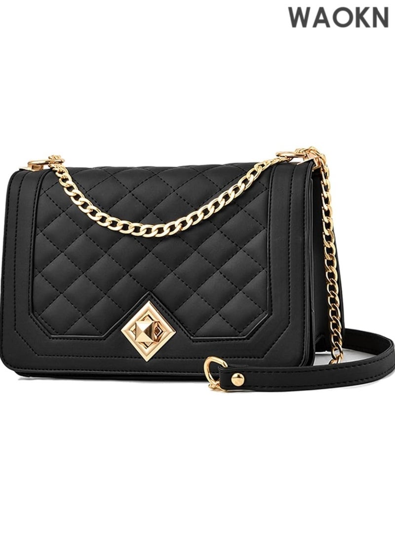 WAOKN Small Shoulder Bag for Women - PU Leather Handbag with Detachable Chain Strap - Stylish Tote Messenger Bag Crossbody Purse - Compact Lightweight Shoulder Bags for Daily Use & Travel (Black)" - Image 4