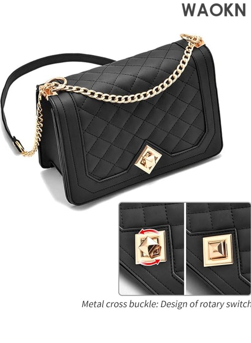 WAOKN Small Shoulder Bag for Women - PU Leather Handbag with Detachable Chain Strap - Stylish Tote Messenger Bag Crossbody Purse - Compact Lightweight Shoulder Bags for Daily Use & Travel (Black)" - Image 5