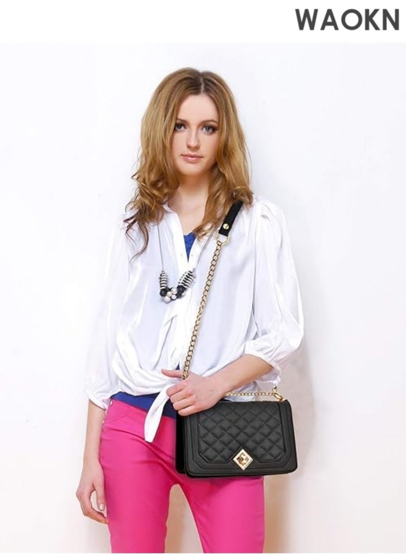 WAOKN Small Shoulder Bag for Women - PU Leather Handbag with Detachable Chain Strap - Stylish Tote Messenger Bag Crossbody Purse - Compact Lightweight Shoulder Bags for Daily Use & Travel (Black)" - Image 2