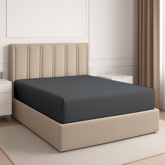 1 PC QUEEN FITTED SHEET ONLY 100 EGYTIPAN COTTON BOTTOM SHEETS ULTRASOFT DEEP POCKET FITS UP TO 12INCH MATTRESS DARK GREY