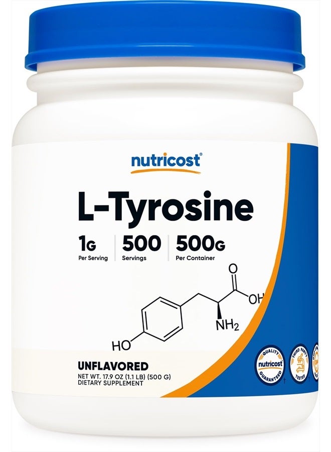 Nutricost مسحوق إل تيروسين 500 جرام - مسحوق إل تيروسين نقي 1 جرام لكل وجبة - Image 1
