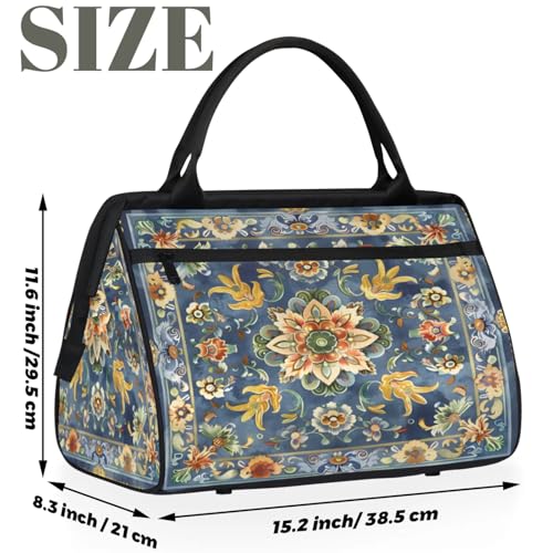 cfpolar Carpet Flower Pattern Gym Bag for Women Men Travel Sports Duffel Bag with Trolley Sleeve Waterproof Sport Weekender Overnight Bags Carry On Tote Bags for Travel Gym Sport5 - Image 3