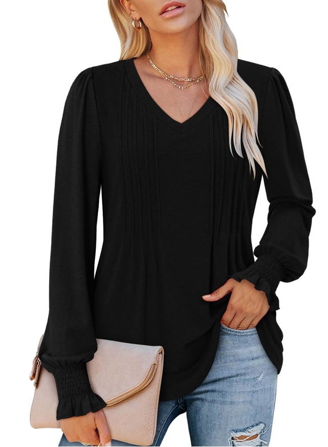ROSELINLIN Womens Tunic Top Loose Fit Long Sleeve Boho Shirts Black L - Image 1
