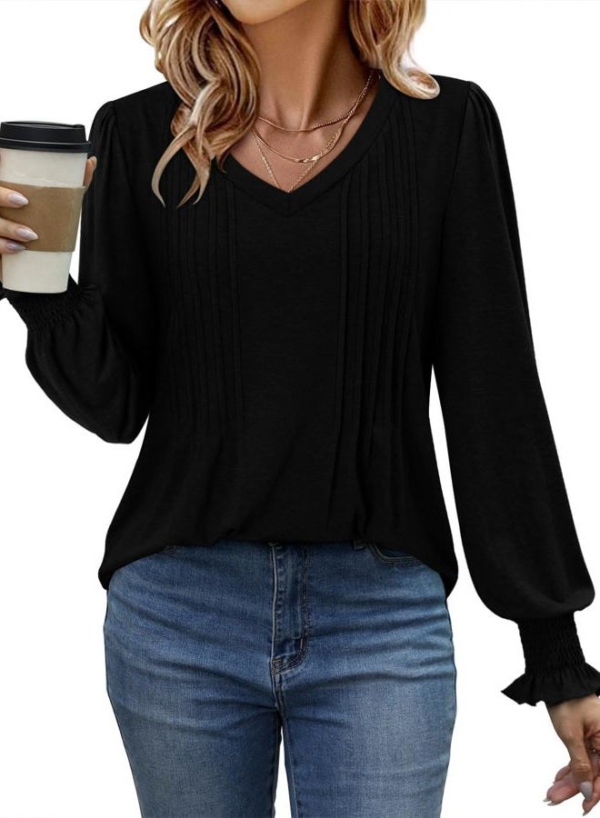ROSELINLIN Womens Tunic Top Loose Fit Long Sleeve Boho Shirts Black L - Image 2