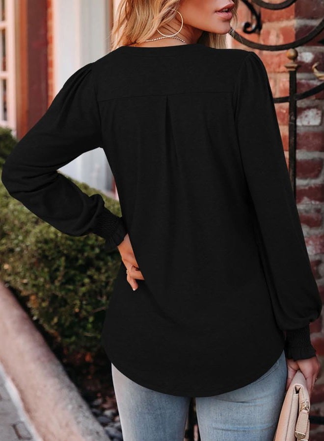 ROSELINLIN Womens Tunic Top Loose Fit Long Sleeve Boho Shirts Black L - Image 3
