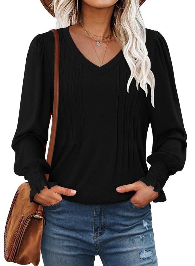 ROSELINLIN Womens Tunic Top Loose Fit Long Sleeve Boho Shirts Black L - Image 4