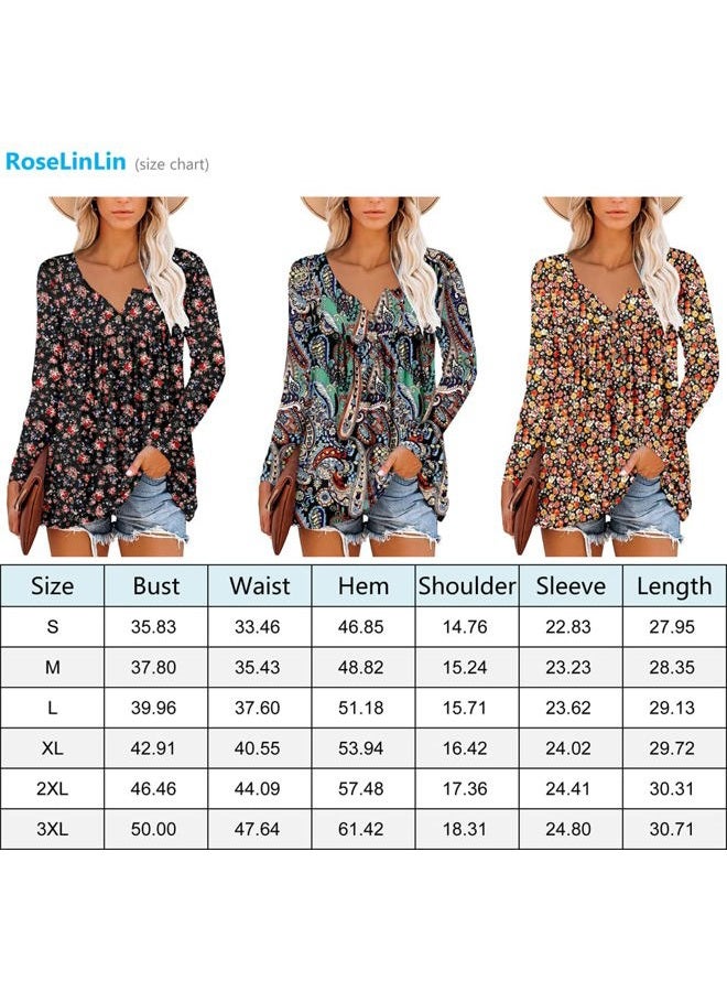 ROSELINLIN Womens Tunic Top Loose Fit Long Sleeve Boho Shirts Black L - Image 5