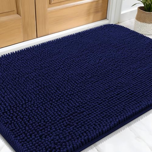 OLANLY Dog Door Mat for Muddy Paws 30x20, Absorbs Moisture and Dirt, Absorbent Non-Slip Washable Doormat, Quick Dry Chenille Mud Mat for Dogs, Entry Indoor Entryway Carpet for Inside Floor, Navy Blue - Image 3