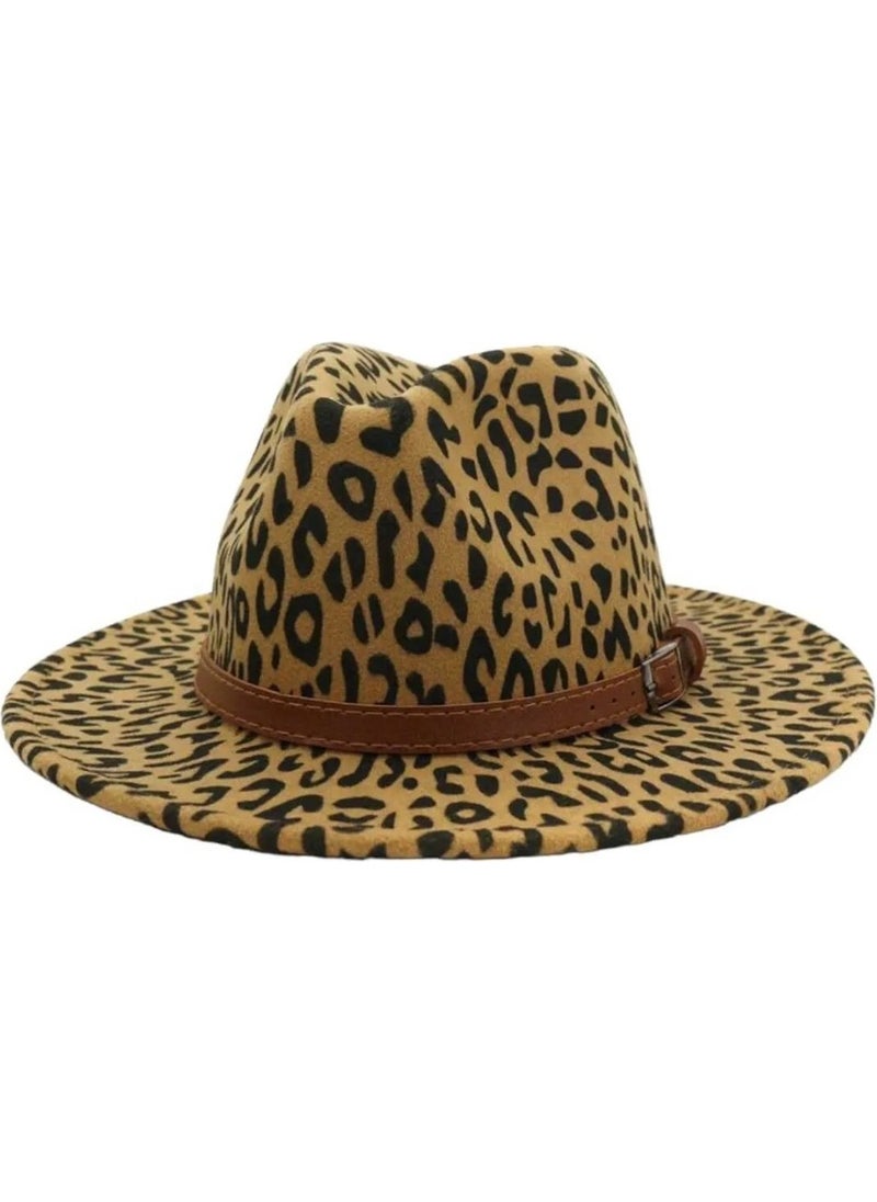 Trenderrs Women's Leopard Patterned Panama Fedora Hat  - Image 2