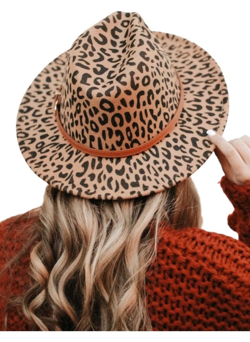 Trenderrs Women's Leopard Patterned Panama Fedora Hat  - Image 3