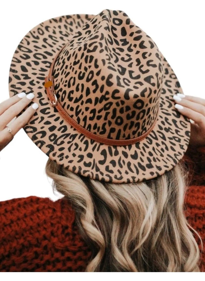 Trenderrs Women's Leopard Patterned Panama Fedora Hat  - Image 4