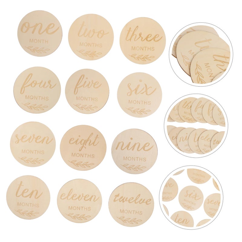 12 Natural Wood Milestone Discs For Monthly Baby Photos Safe Photo Shoot Props - Image 5