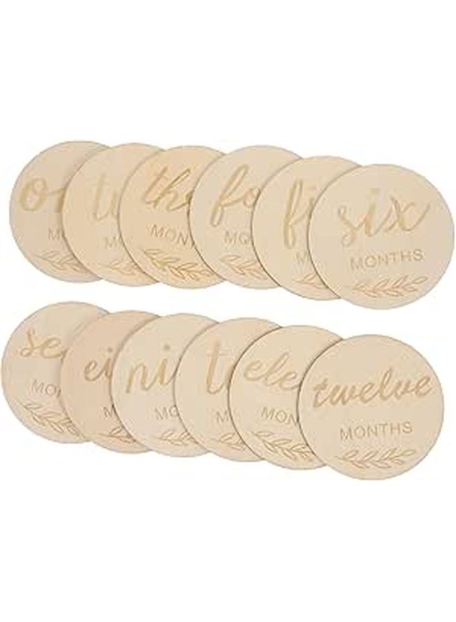12 Natural Wood Milestone Discs For Monthly Baby Photos Safe Photo Shoot Props - Image 1