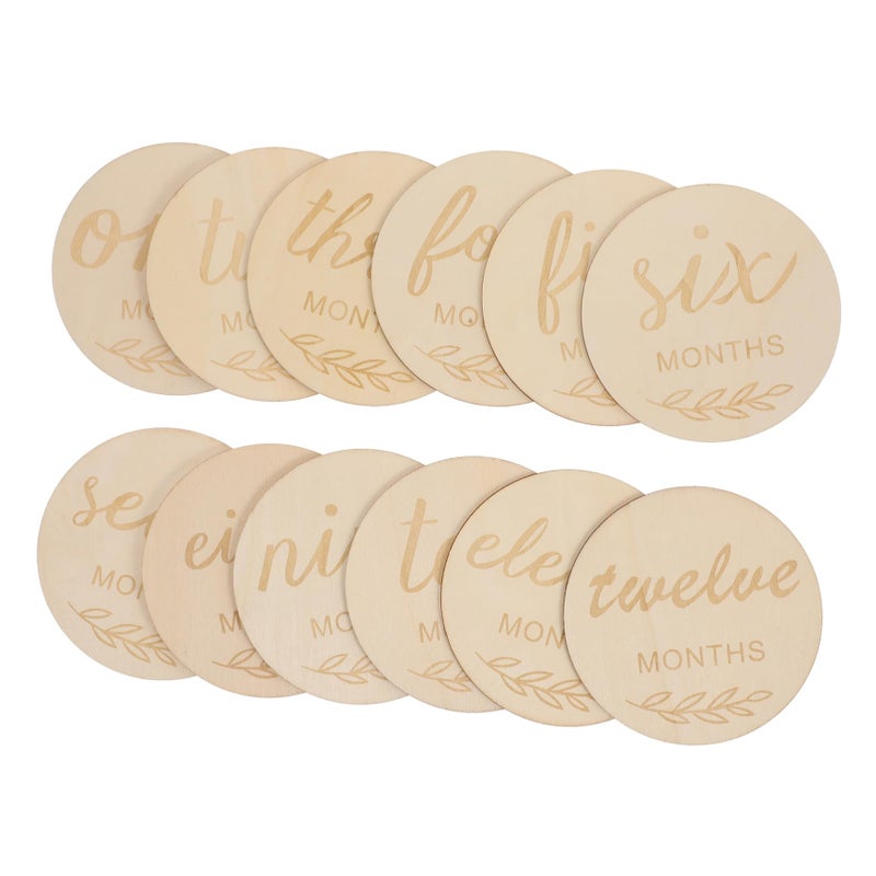 12 Natural Wood Milestone Discs For Monthly Baby Photos Safe Photo Shoot Props - Image 2