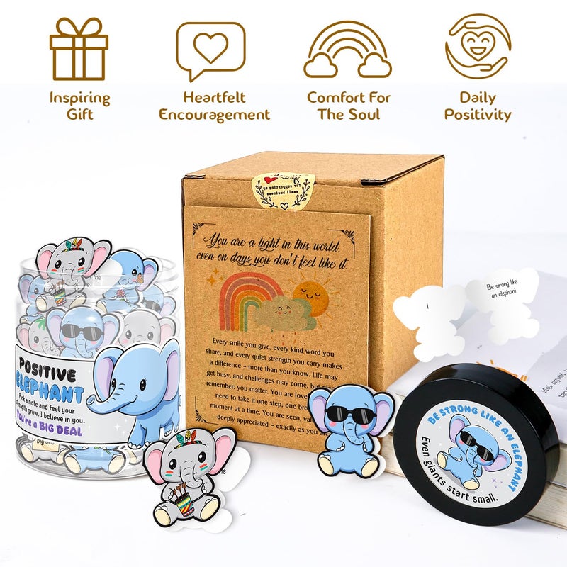 LumenJar 60 Positive Elephant Affirmation Cards - White Elephant Gifts For Women  Friends  Coworkers  Teens - Elephant Birthday Decoration  Xmas Gift  Thank You Gifts  Emotional Support Elephant Cards Jar - Image 2