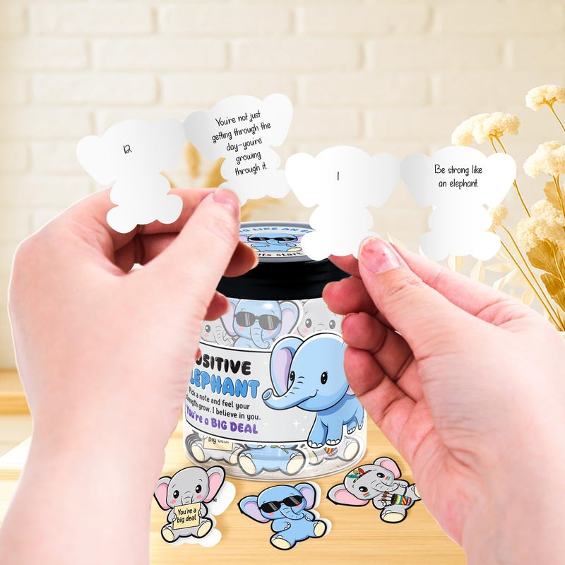 LumenJar 60 Positive Elephant Affirmation Cards - White Elephant Gifts For Women  Friends  Coworkers  Teens - Elephant Birthday Decoration  Xmas Gift  Thank You Gifts  Emotional Support Elephant Cards Jar - Image 5