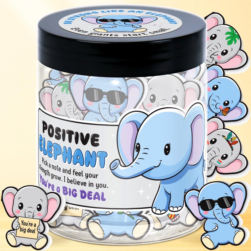 LumenJar 60 Positive Elephant Affirmation Cards - White Elephant Gifts For Women  Friends  Coworkers  Teens - Elephant Birthday Decoration  Xmas Gift  Thank You Gifts  Emotional Support Elephant Cards Jar - Image 1