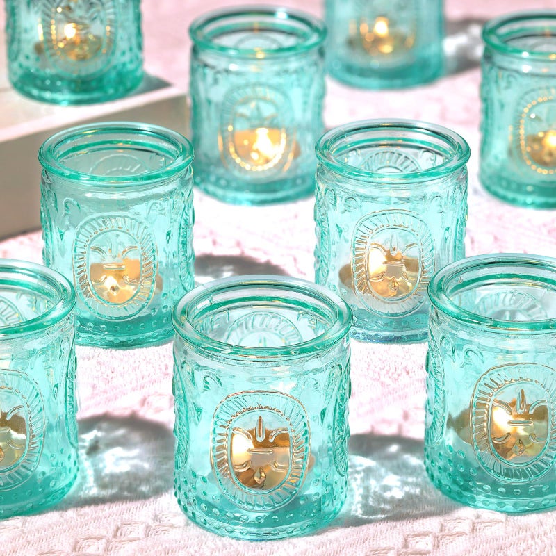 TripodBird Blue Votive Candle Holders Set of 24 Blue Candle Holders for Wedding Centerpieces Teal Decor for Home Vintage Boho Party Table Bridal Shower Centerpieces for Table Decor