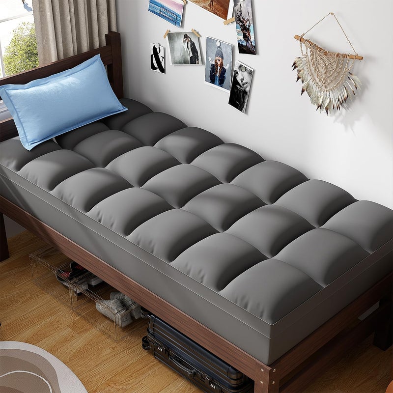 ABENE Mattress Topper Twin XL for Back Pain Relief Extra Thick Mattress Pad Pillowtop Soft Mattress Protector Cover with 821 Deep Pocket Overfilled Down Alternative Filling Gray Twin XL